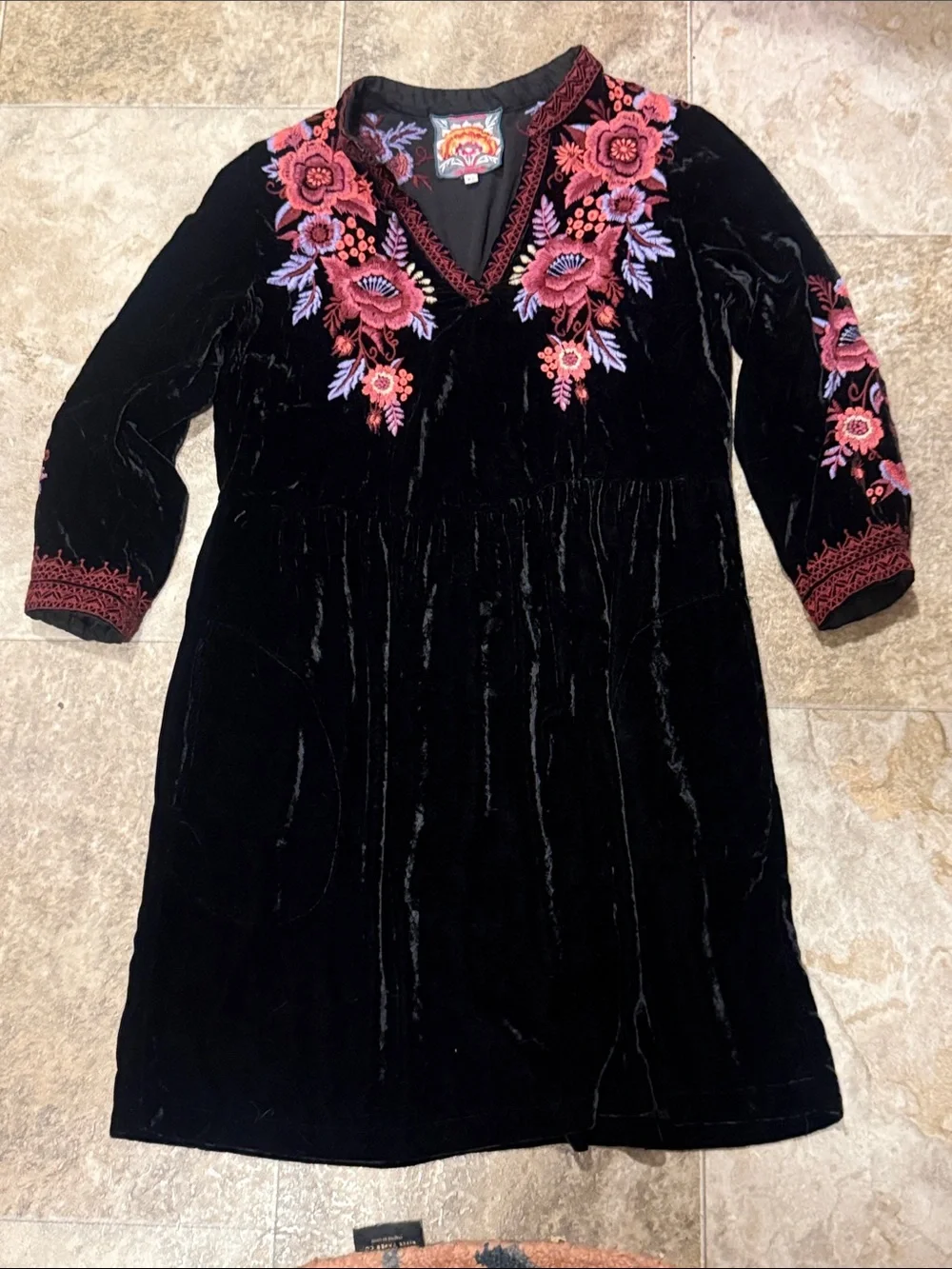 Johnny Was Marcella Velvet Floral Embroidered Dress